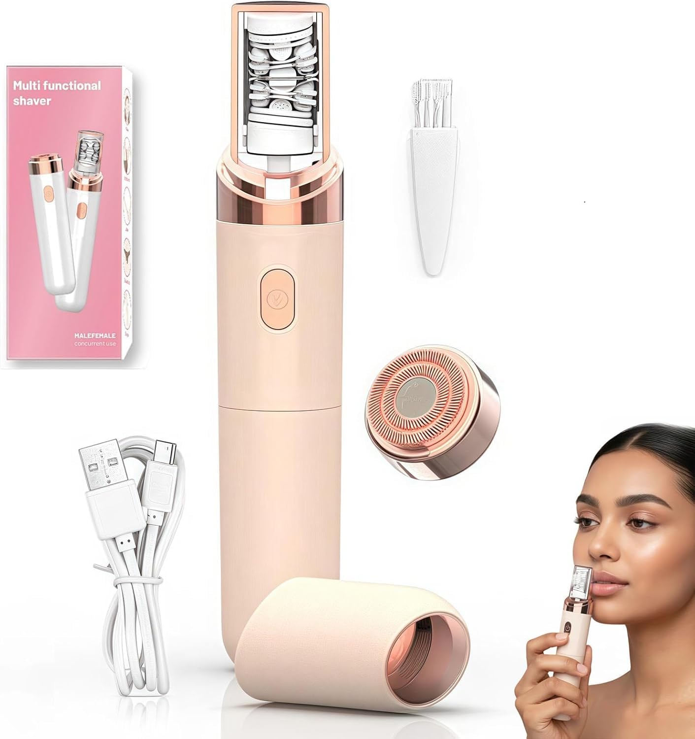 Pro 3.0 Women Face Epilator - Pluxyepli 2-in-1 Gentle Root Removal for Coarse & Fine Hair,2026 New Upgrades Rechargeable Shaver Electric Depiladora for Face/Legs/Bikini Smooth Skin (White)